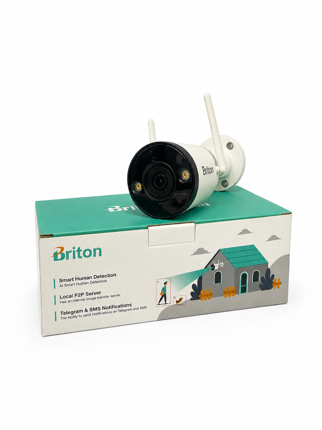 دوربین مداربسته Briton IP67 | ضدآب + تشخیص انسان هوشمند + ۱۰۸۰P + اعلان تلگرام و پیامک