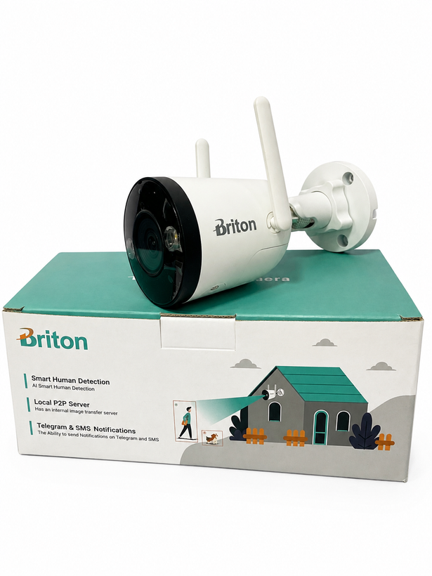 دوربین مداربسته Briton IP67 | ضدآب + تشخیص انسان هوشمند + ۱۰۸۰P + اعلان تلگرام و پیامک