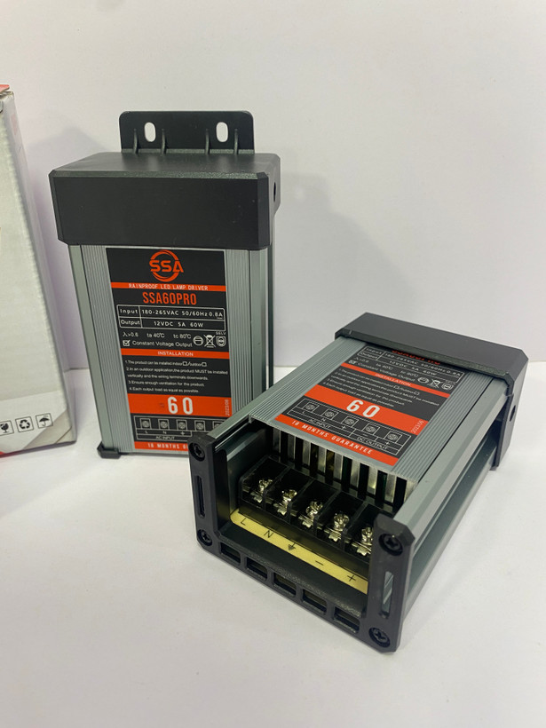 درایور (پاور) LED ضدآب SSA60PRO | ۱۲ ولت ۶۰ وات + ضدباران + طول عمر بالا + مناسب فضای باز